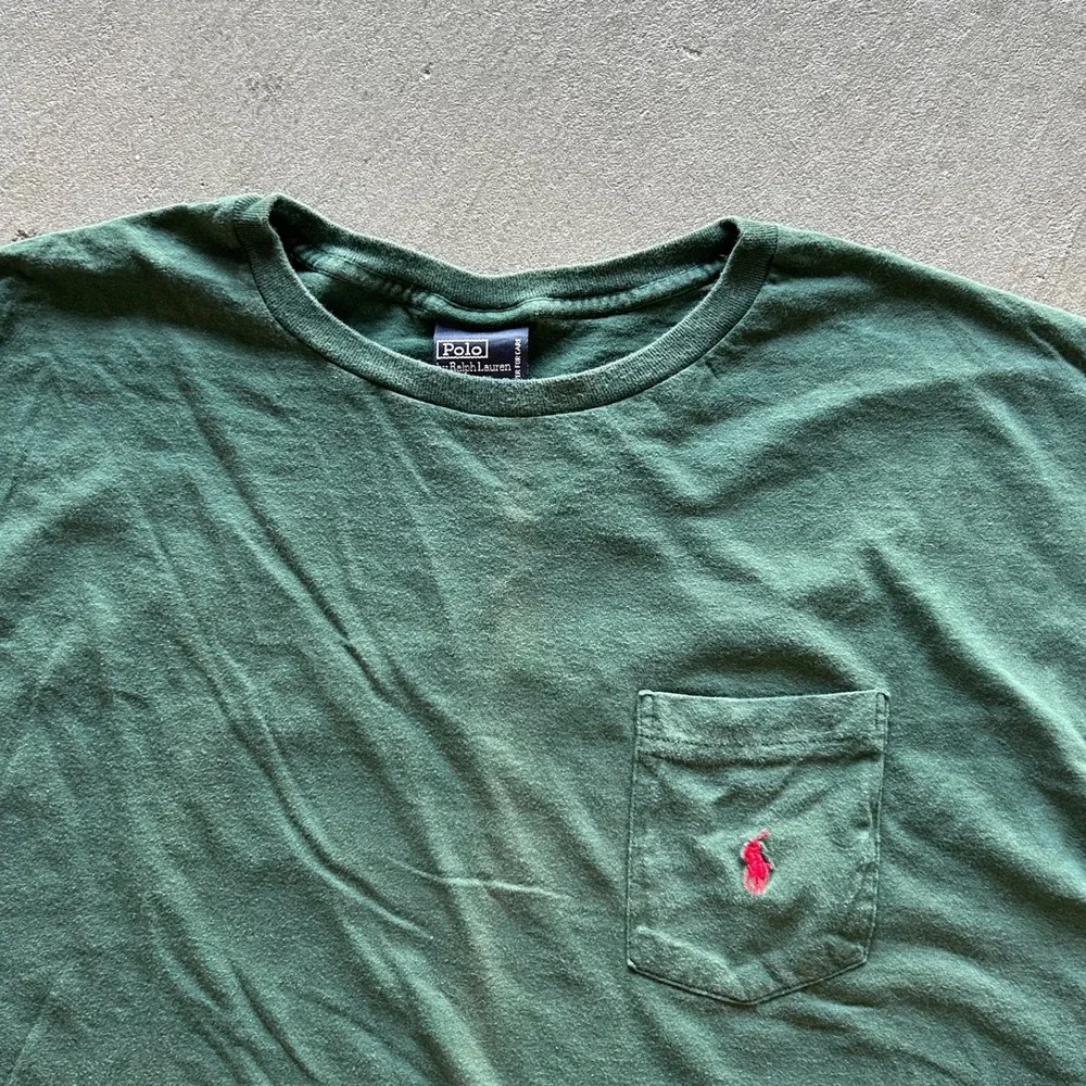 Vintage 90s Polo Ralph Lauren Shirt Size XL Forrest Green Pocket Pony USA Made